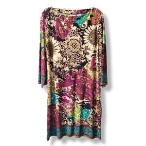 ECI Colorful Stretch Matte Jersey Shift Dress XXL Career Cocktail Artsy Easy